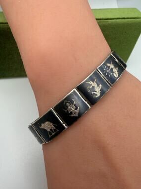 Sterling Silver niello Siam Bracelet, 1940s- 1960's